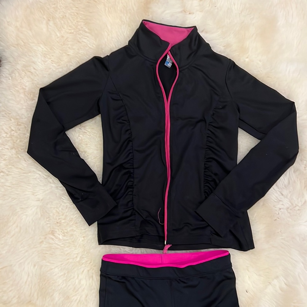 Reebok black front zipper sweatshirt, pant Matching Sets, size 10-12, 2-pc